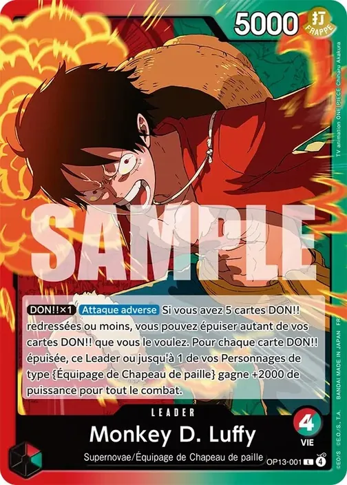 Carte One Piece française OP13-001 Monkey D. Luffy