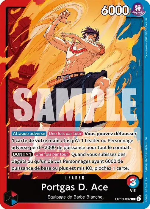 Carte One Piece française OP13-002 Portgas D. Ace