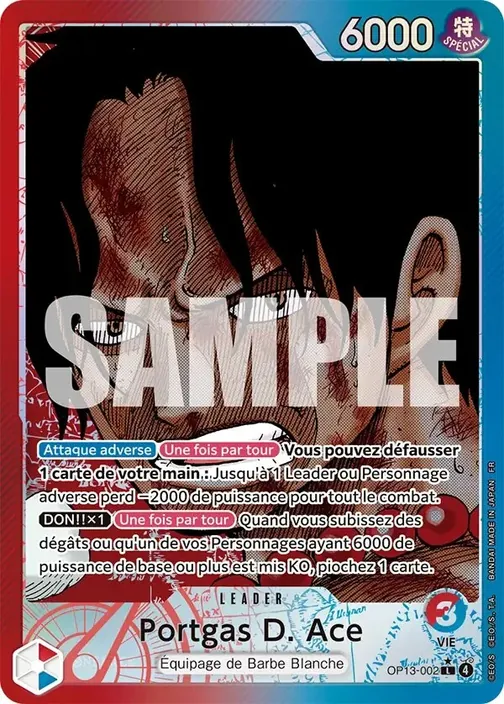 Carte One Piece française OP13-002 Portgas D. Ace (version 2)