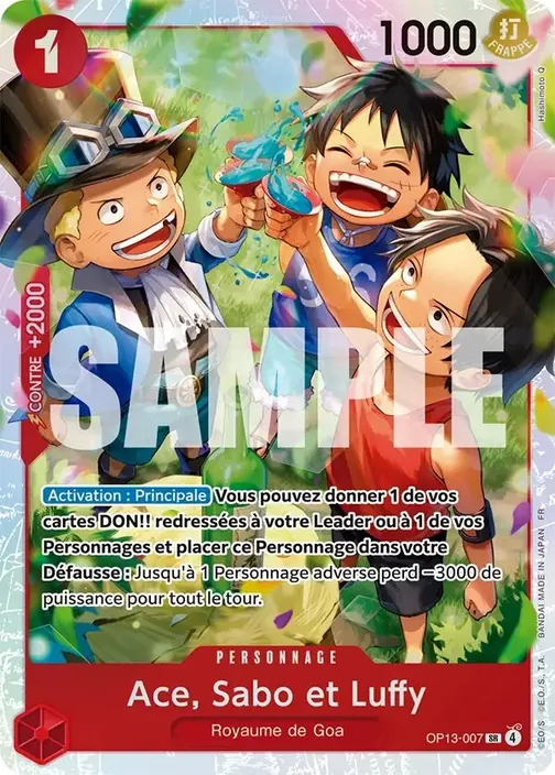 Carte One Piece française OP13-007 Ace, Sabo et Luffy