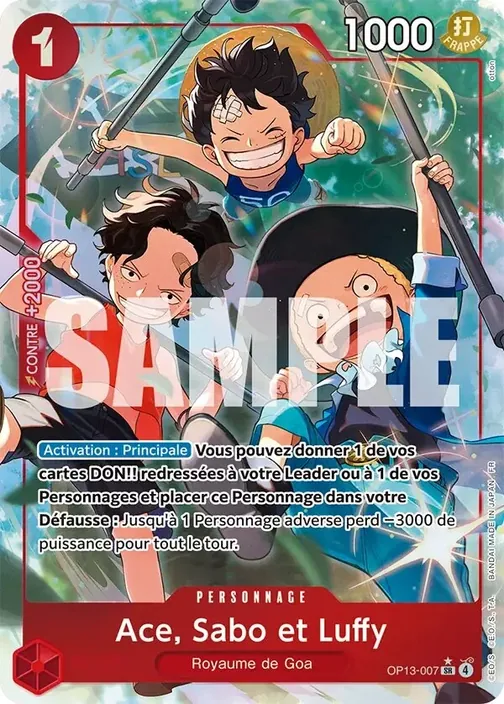 Carte One Piece française OP13-007 Ace, Sabo et Luffy (version 2)
