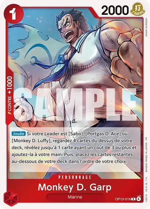 Carte One Piece française OP13-016 Monkey D. Garp