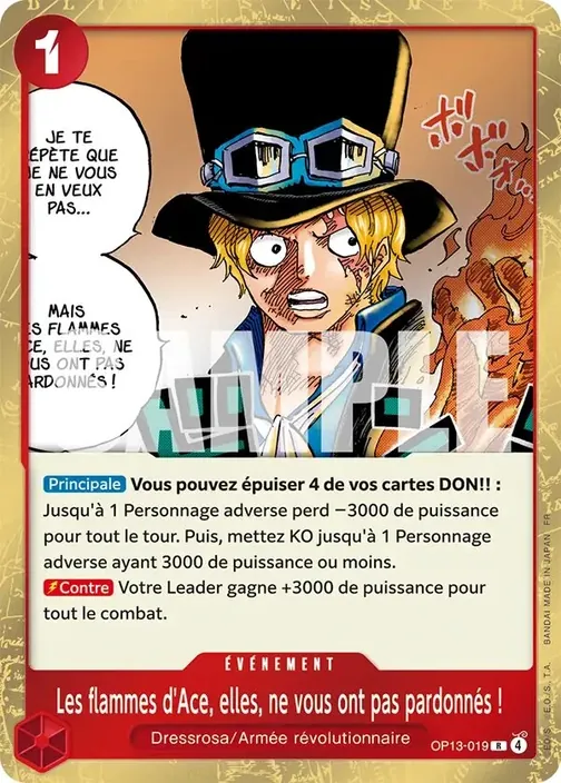 Carte One Piece française OP13-019 Les flammes d'Ace, elles, ne vous ont pas pardonnés !