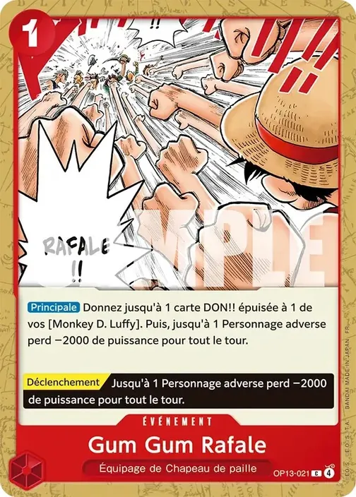 Carte One Piece française OP13-021 Gum Gum Rafale
