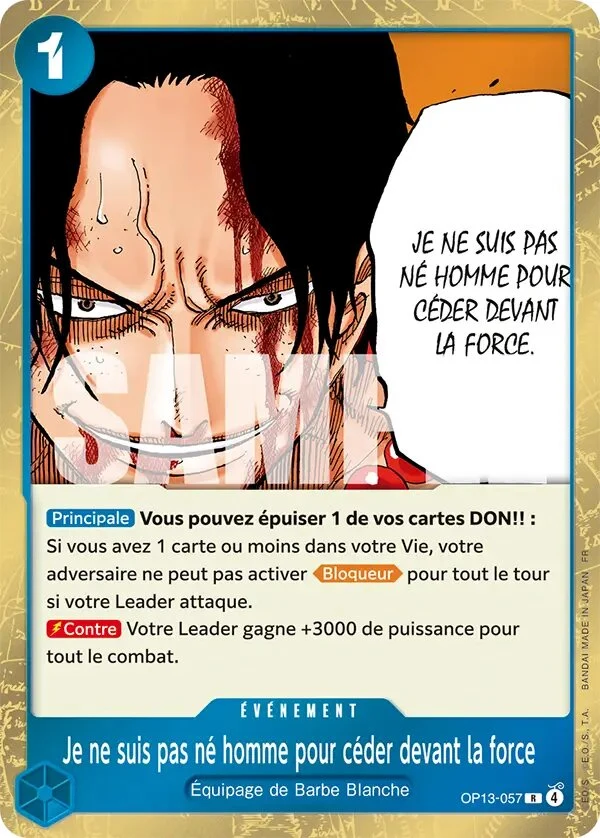Carte One Piece française Je ne suis pas né homme pour céder devant la force OP13-057 R