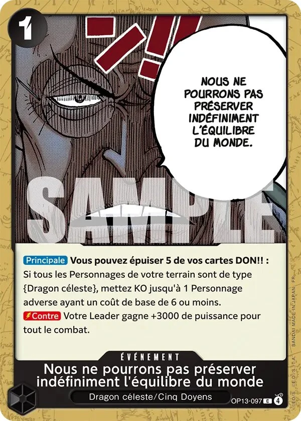 Carte One Piece française Nous ne pourrons pas préserver indéfiniment l'équilibre du monde OP13-097 C