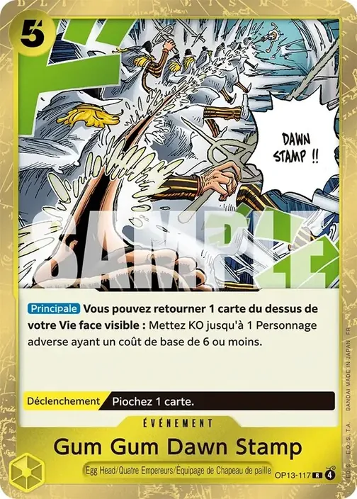Carte One Piece française OP13-117 Gum Gum Dawn Stamp