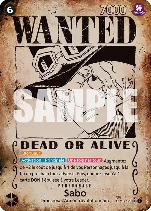 Carte One Piece française OP13-120 Sabo (version 5)