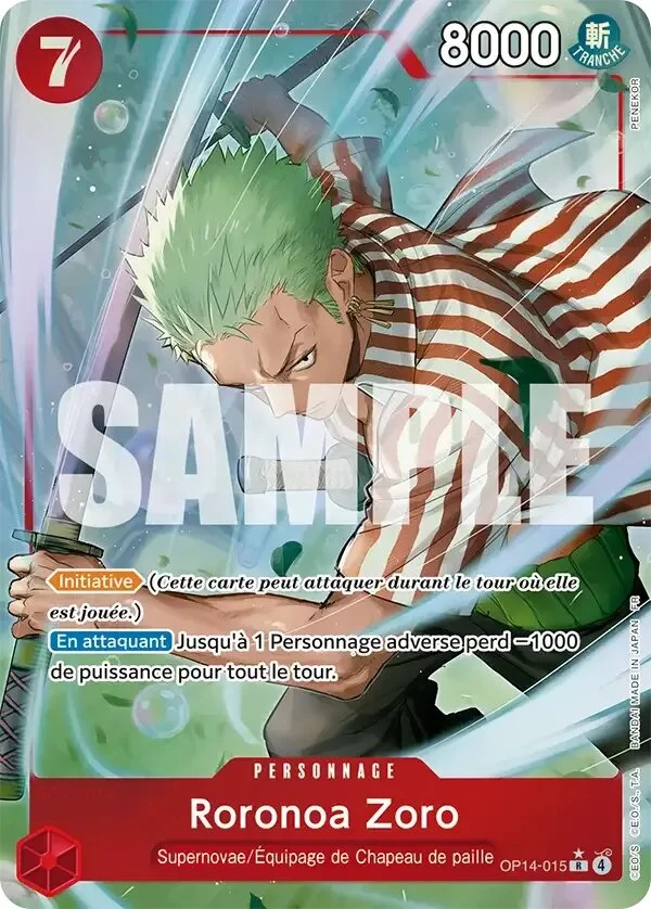 Carte One Piece française Roronoa Zoro OP14-015 R