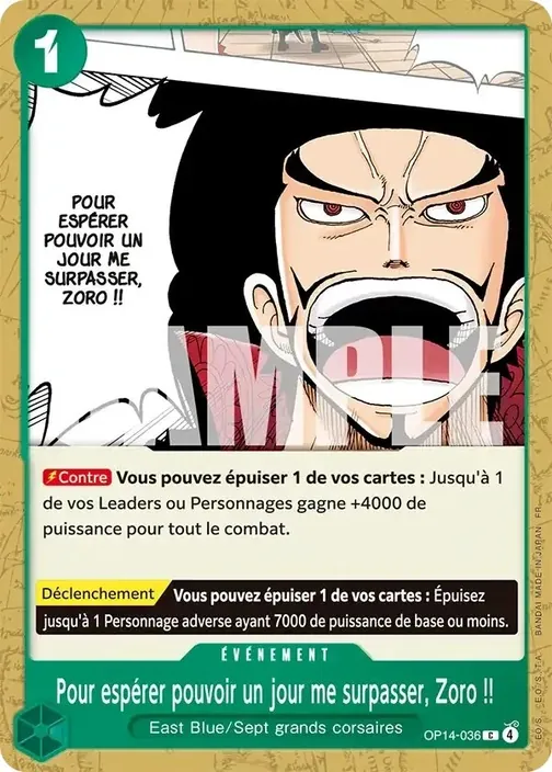 Carte One Piece française OP14-036 Pour espérer pouvoir un jour me surpasser, Zoro !!