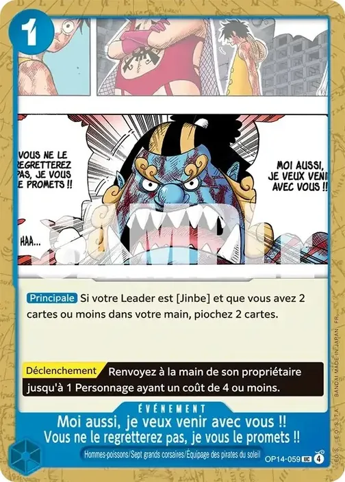 Carte One Piece française OP14-059 Moi aussi, je veux venir avec vous !! Vous ne le regretterez pas, je vous le promets !!