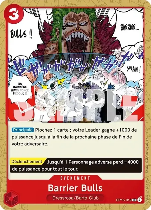 Carte One Piece française OP15-019 Barrier Bulls