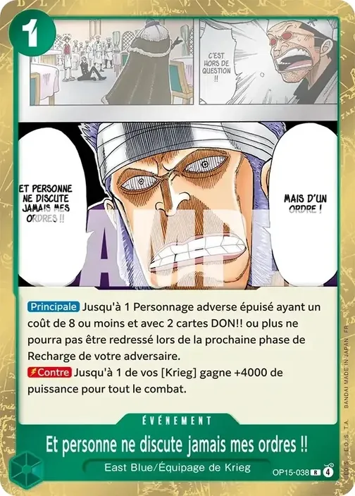 Carte One Piece française OP15-038 Et personne ne discute jamais mes ordres !!