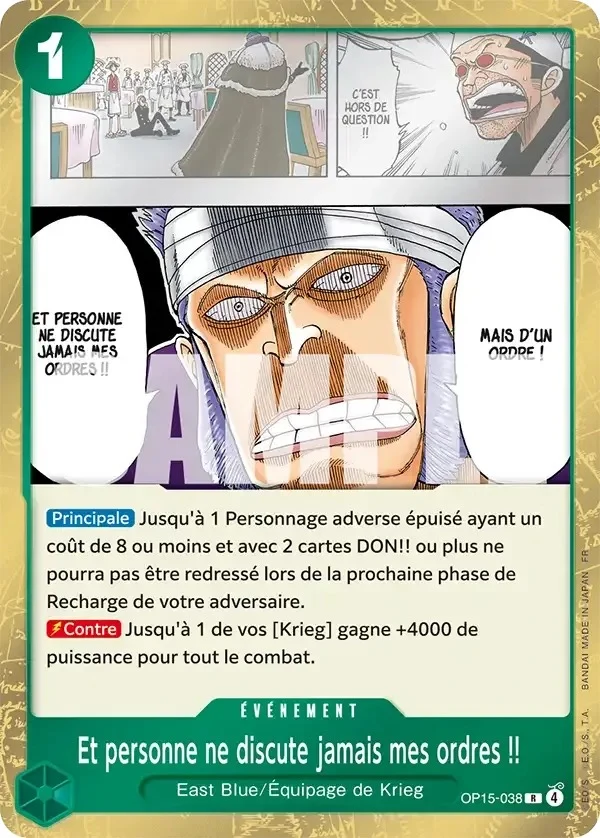 Carte One Piece française Et personne ne discute jamais mes ordres !! OP15-038 R