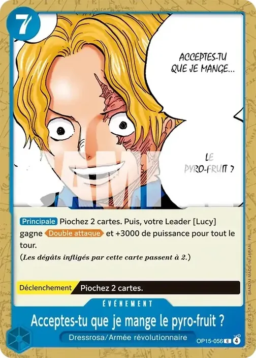 Carte One Piece française OP15-056 Acceptes-tu que je mange le pyro-fruit ?