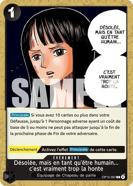 Carte One Piece française OP15-097 Désolée, mais en tant qu'être humain... c'est vraiment trop la honte