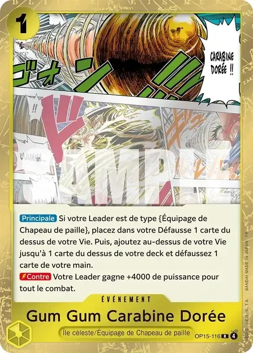 Carte One Piece française OP15-116 Gum Gum Carabine Dorée