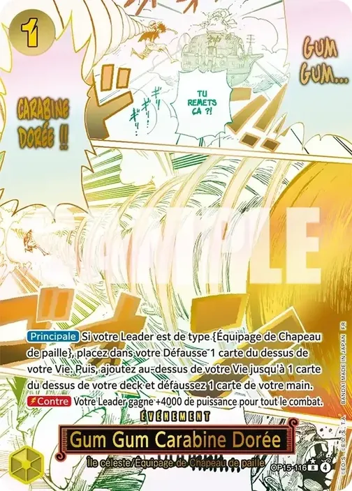 Carte One Piece française OP15-116 Gum Gum Carabine Dorée (version 2)