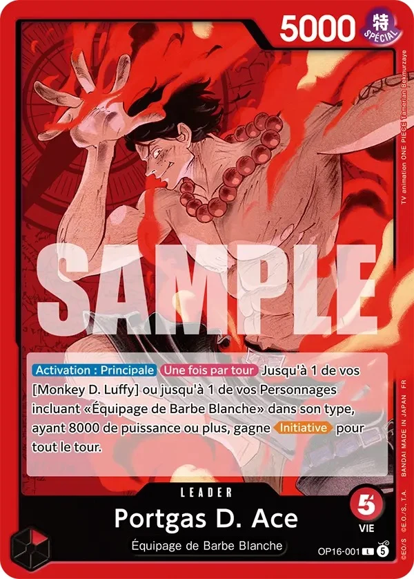 Carte One Piece française Portgas D. Ace OP16-001 L