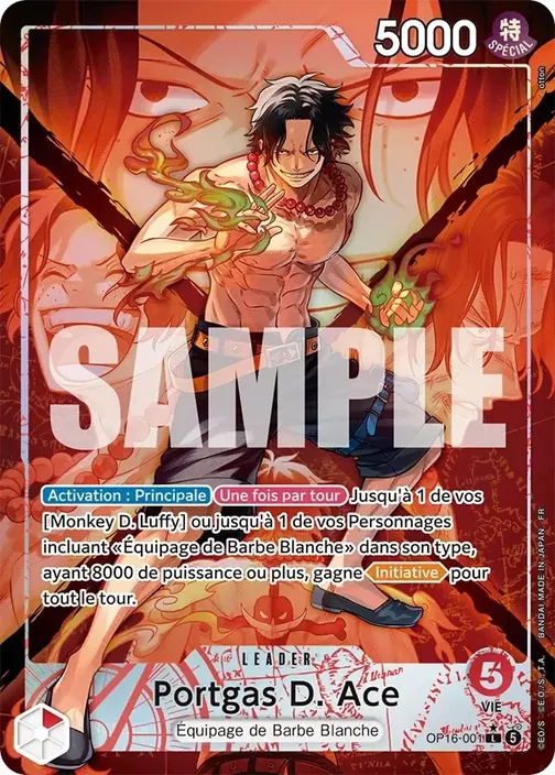 Carte One Piece française OP16-001 Portgas D. Ace (version 2)