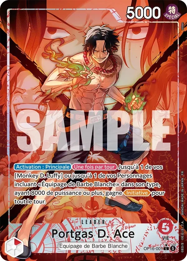 Carte One Piece française Portgas D. Ace OP16-001 L