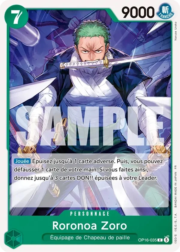 Carte One Piece française Roronoa Zoro OP16-035 C