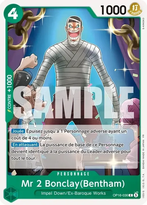 Carte One Piece française OP16-036 Mr 2 Bonclay(Bentham)