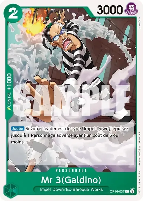 Carte One Piece française OP16-037 Mr 3(Galdino)
