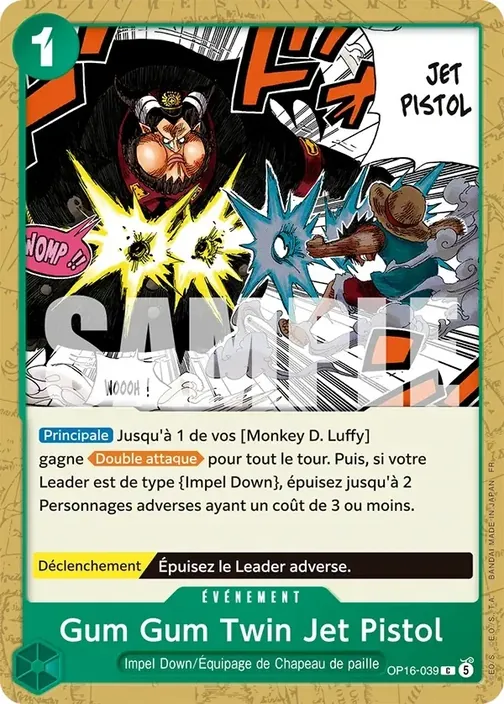Carte One Piece française OP16-039 Gum Gum Twin Jet Pistol