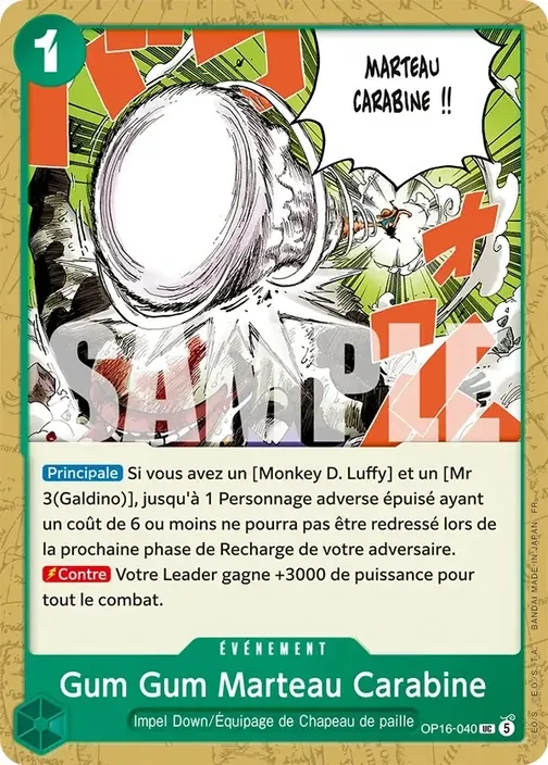 Carte One Piece française OP16-040 Gum Gum Marteau Carabine