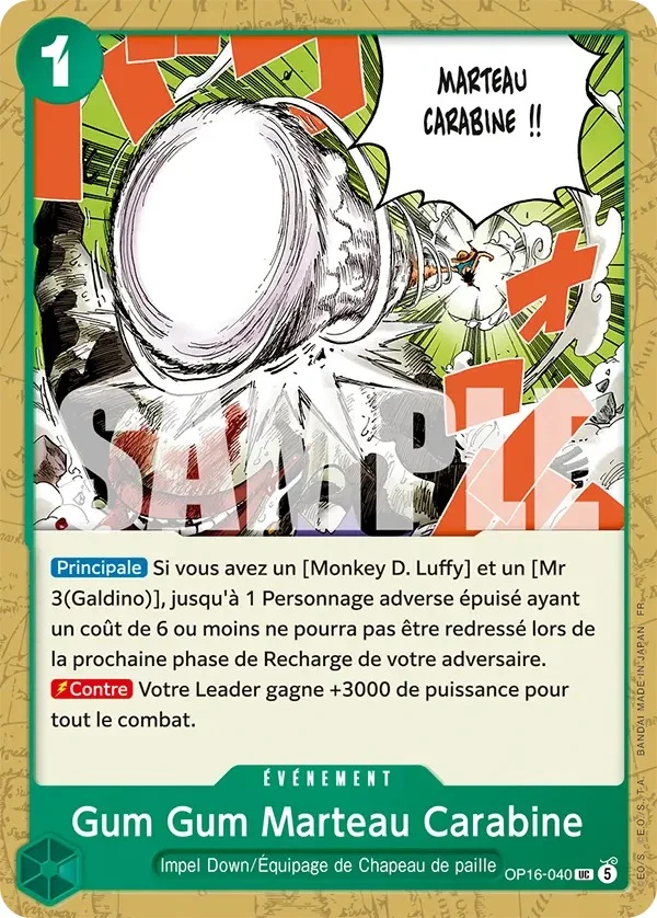 Carte One Piece française Gum Gum Marteau Carabine OP16-040 UC