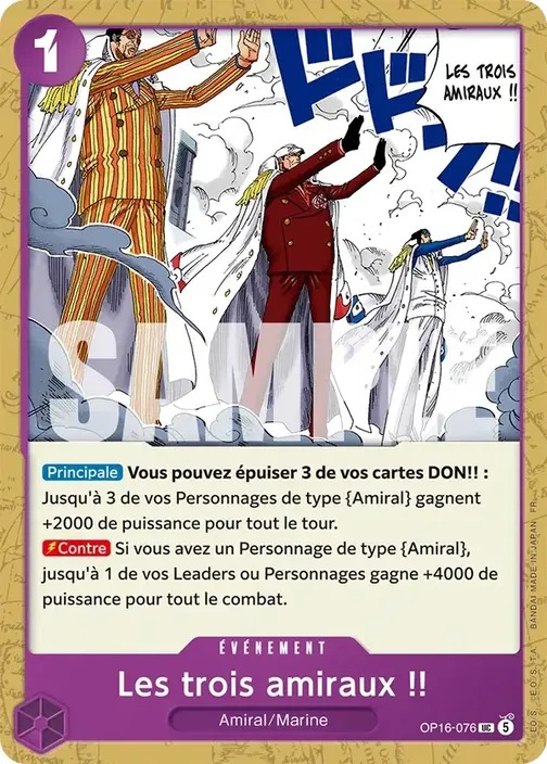 Carte One Piece française OP16-076 Les trois amiraux !!