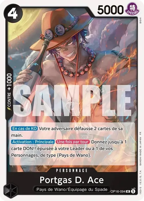 Carte One Piece française OP16-094 Portgas D. Ace