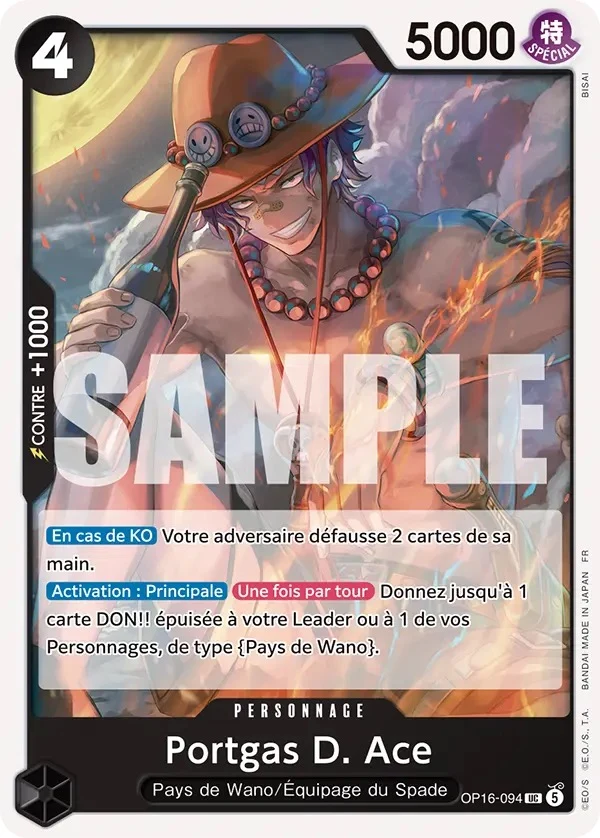 Carte One Piece française Portgas D. Ace OP16-094 UC