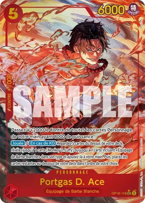 Carte One Piece française OP16-118 Portgas D. Ace (version 2)