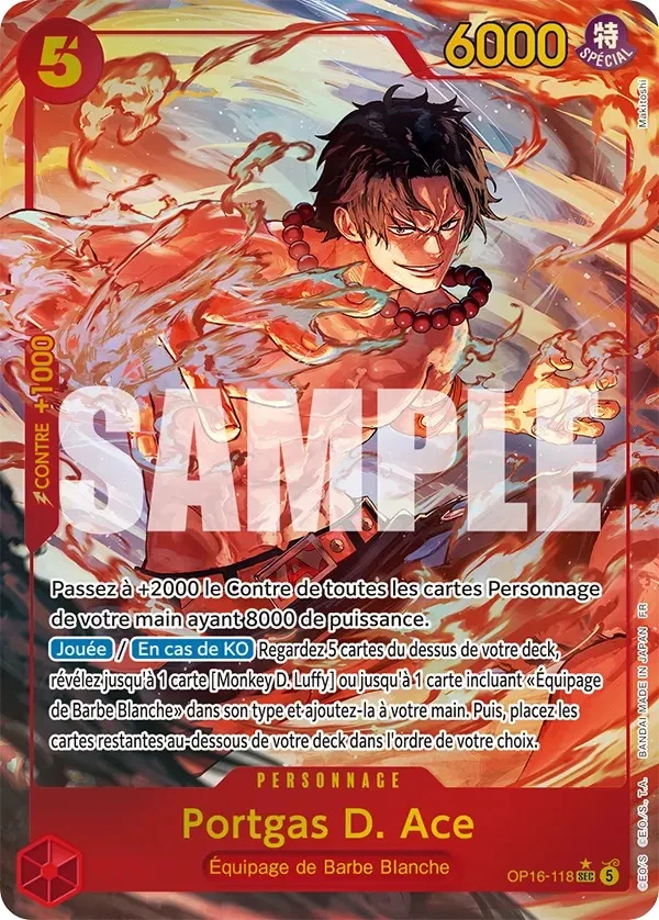 Carte One Piece française Portgas D. Ace OP16-118 SEC