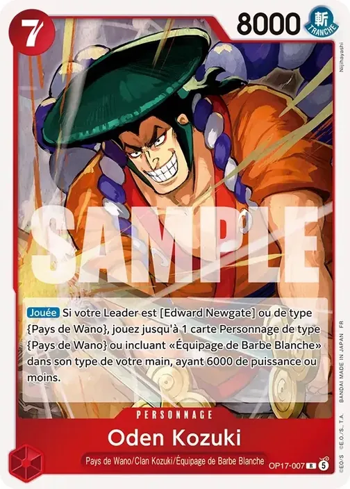 Carte One Piece française OP17-007 Oden Kozuki