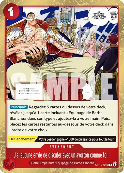 Carte One Piece française OP17-019 J'ai aucune envie de discuter avec un avorton comme toi !