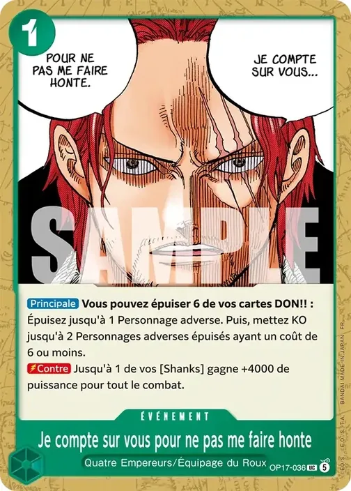 Carte One Piece française OP17-036 Je compte sur vous pour ne pas me faire honte