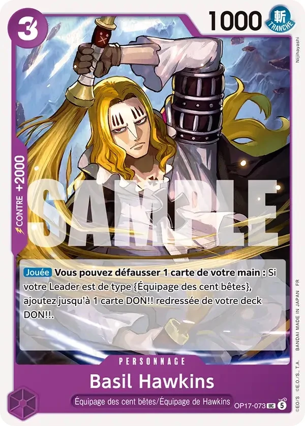 Carte One Piece française Basil Hawkins OP17-073 UC