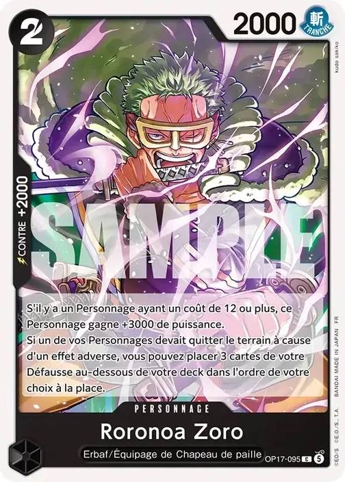 Carte One Piece française OP17-095 Roronoa Zoro