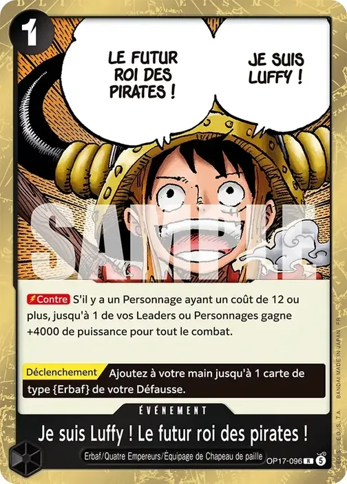 Carte One Piece française OP17-096 Je suis Luffy ! Le futur roi des pirates !