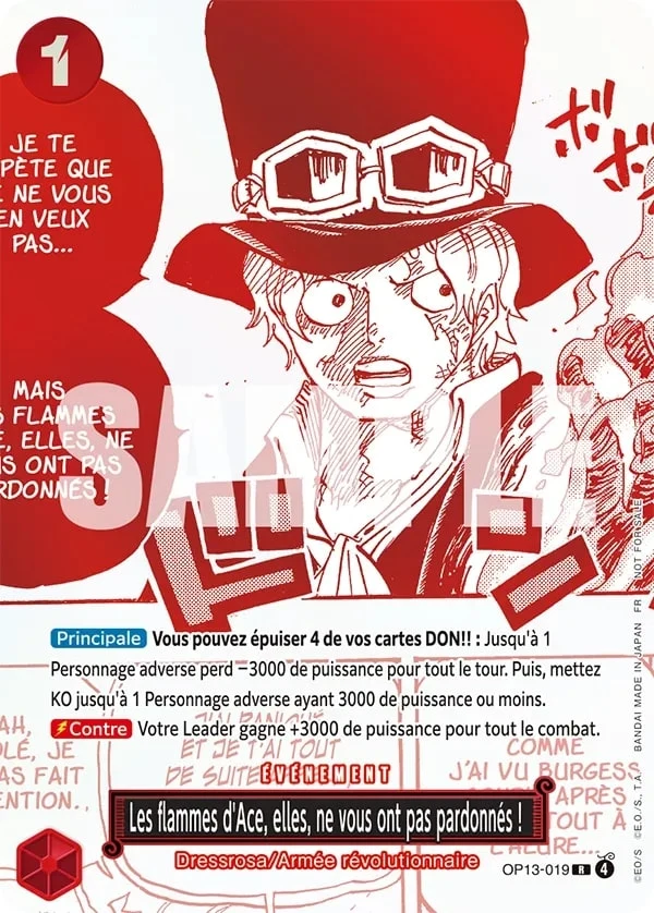 Carte One Piece française Les flammes d'Ace, elles, ne vous ont pas pardonnés ! OP13-019 R
