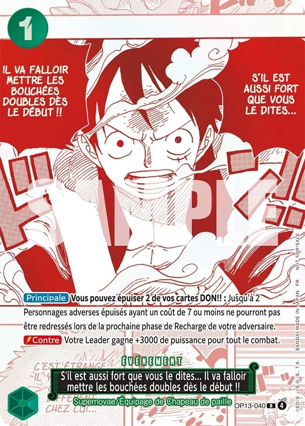 Carte One Piece française S'il est aussi fort que vous le dites... Il va falloir mettre les bouchées doubles dès le début !! OP13-040 R