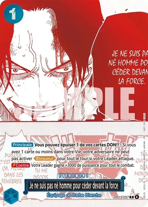 Carte One Piece française OP13-057 Je ne suis pas né homme pour céder devant la force