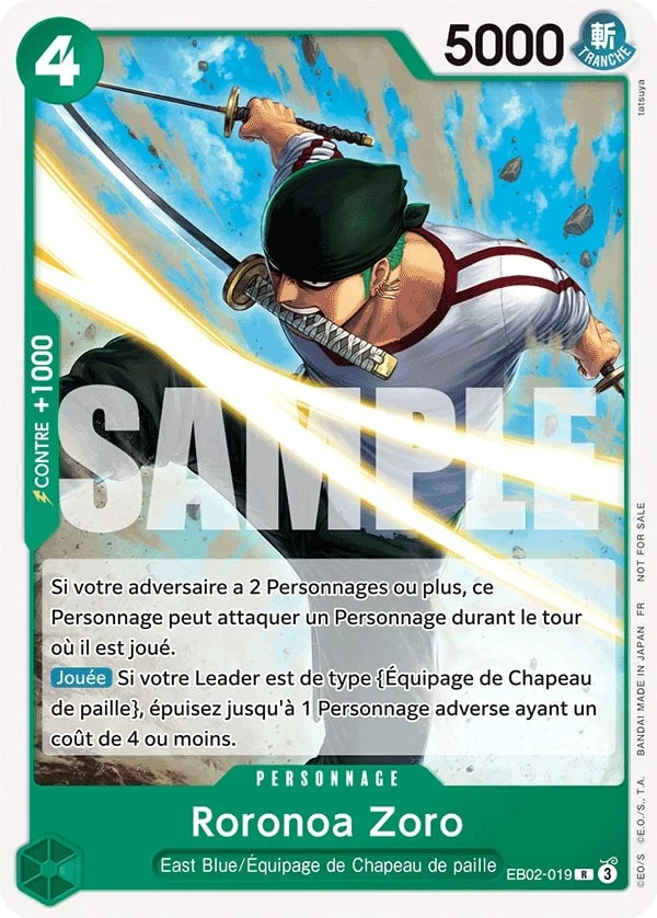 Carte One Piece française Roronoa Zoro EB02-019 R