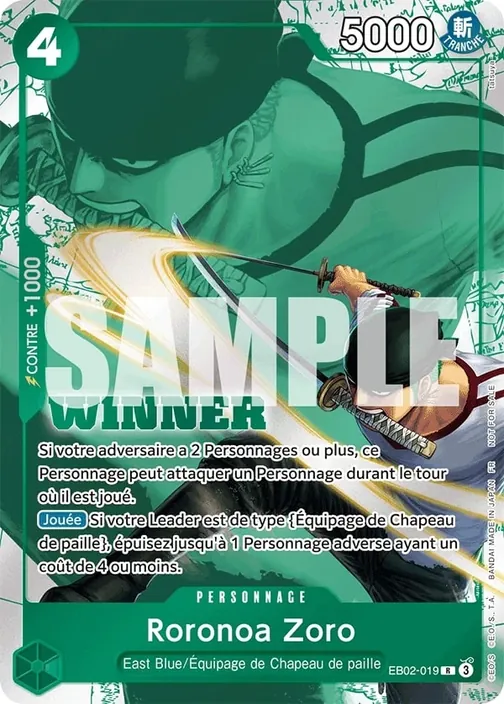 Carte One Piece française EB02-019 Roronoa Zoro