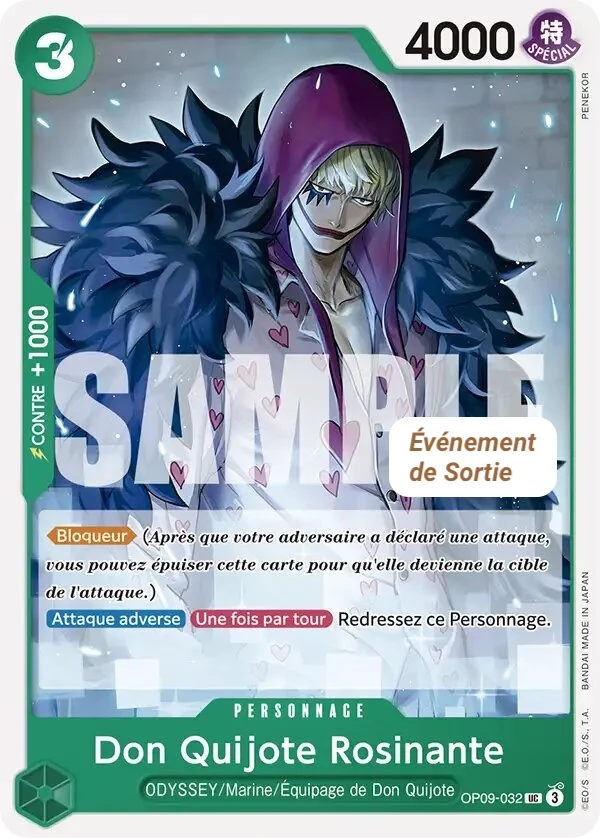 Carte One Piece française Donquixote Rosinante OP09-032 UC