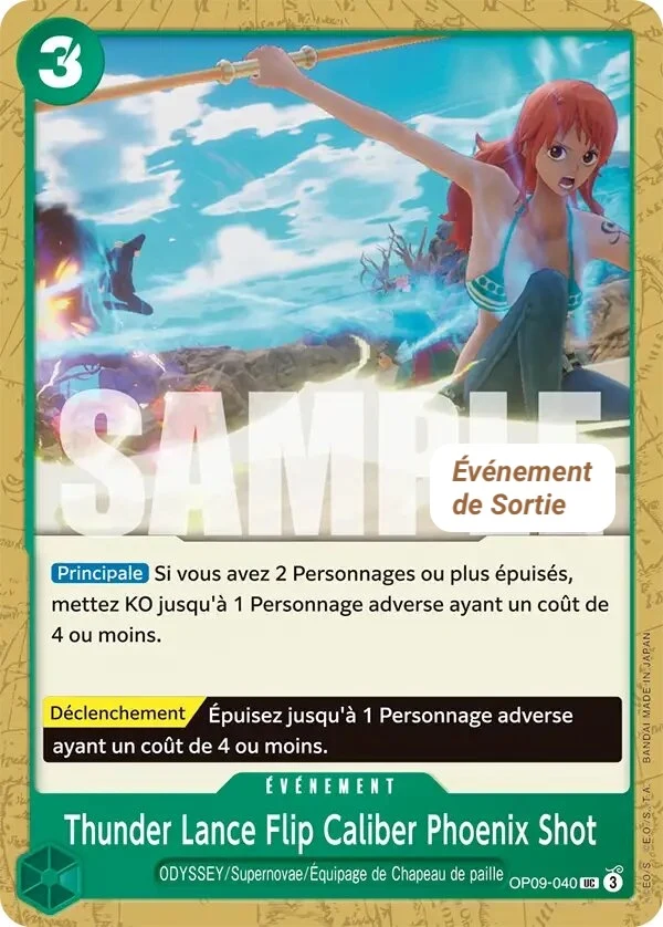 Carte One Piece française Thunder Lance Flip Caliber Phoenix Shot OP09-040 UC