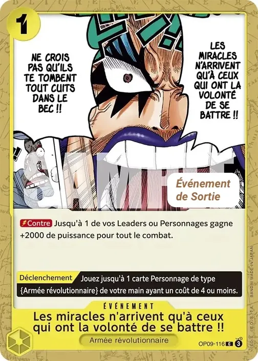 Carte One Piece française OP09-116 Les miracles n'arrivent qu'à ceux qui ont la volonté de se battre !!